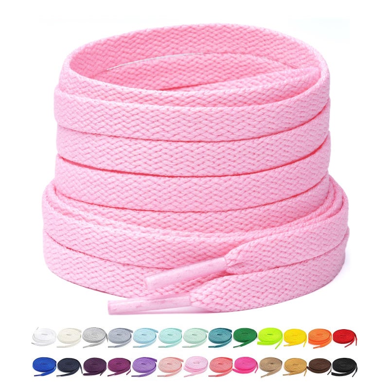 Stepace [2 Pairs Flat Shoe Laces for Sneakers 5/16" Width 30"-72" Length 26 Color Shoelaces Pink 45"(114 cm) - Image 1